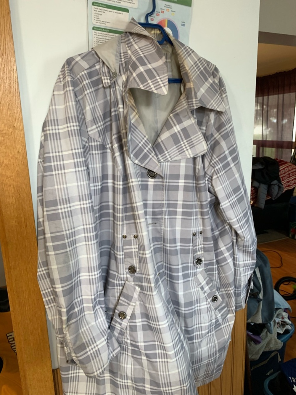 Fashion Bug Gray Plaid Trench Jacket